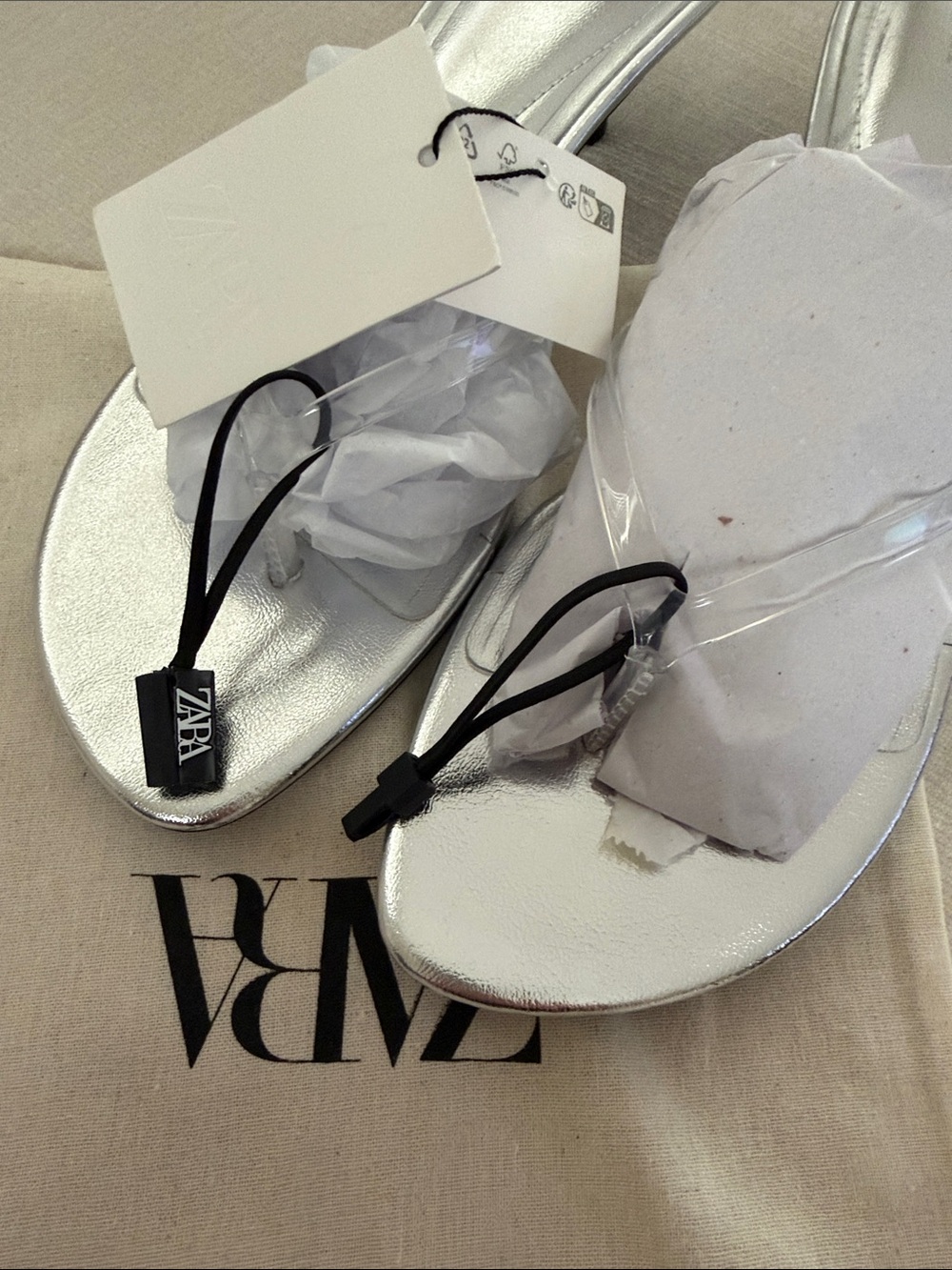 Zara Silver Metallic Clear-Strap Mid Kitten Heel Sandals - Picture 3 of 6